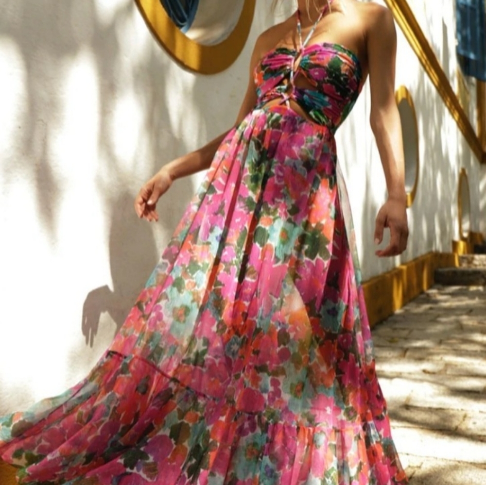 Floral Strapless Swim Dress